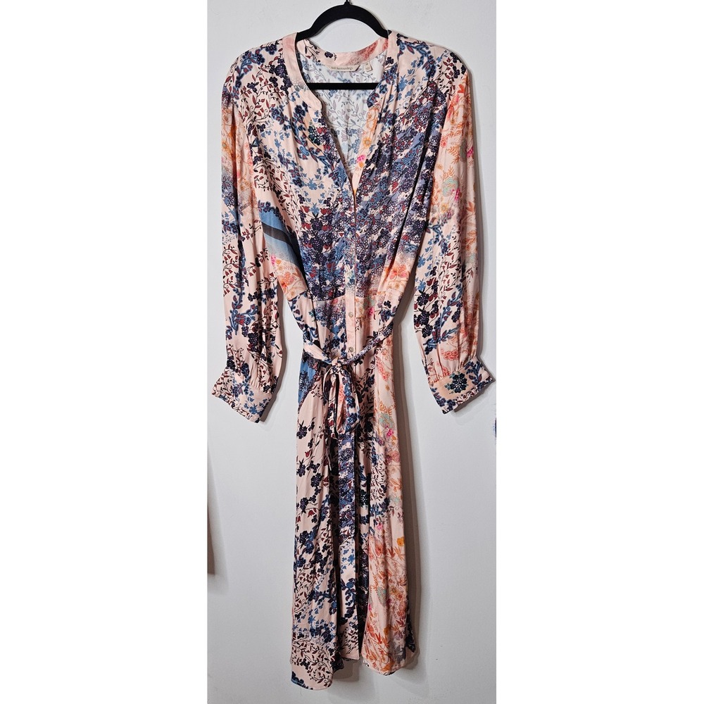 Soft Surroundings Nassau Floral Patchwork Maxi Dress Pink Blue 2X Long Sleeve